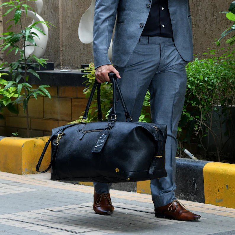 Personalized Mens Travel Bag|Black Leather Weekender Bag|Unique Gifts For Him| Handmade Full Grain Leather Duffle Bag| Leather Holdall Men