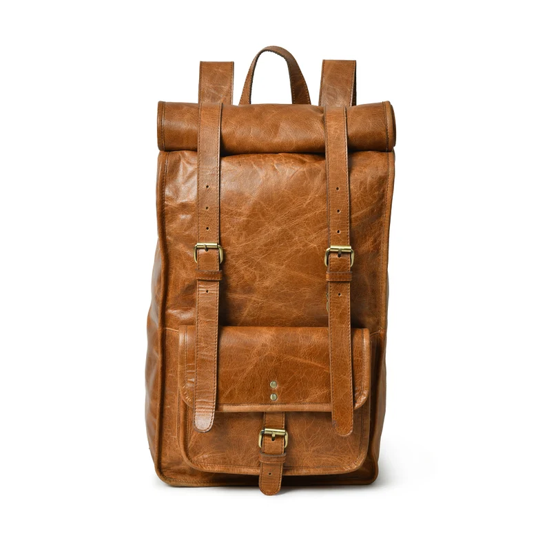 Leather Rolltop Backpack Men Laptop Everyday Rucksack|Leather Travel Bag Backpack For Her|Personalized Christmas Gifts For Him and Her