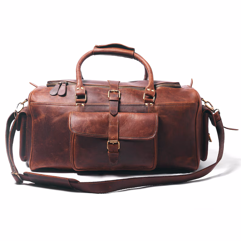 Vintage Leather Duffel Bag Brown|Leather Bag For Travelling|Handmade Leather Weekender Flight Bag|Personalized Valentine's Day Gifts For Him