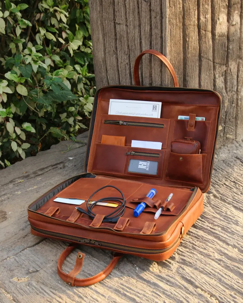 Leather laptop bag, Double compartment leather office bag, Leather Briefcase, Leather Messenger Bag Men, Leather Shoulder Bag, Work Bag,