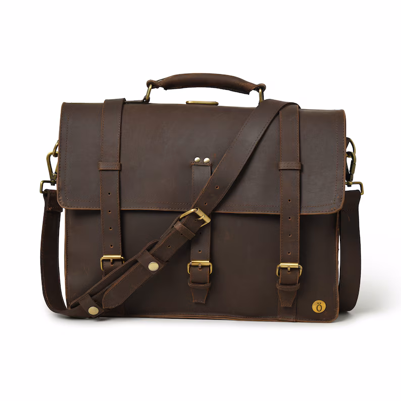 Leather Messenger Bag Briefcase for Men, Full Grain Leather Briefcase Laptop Computer Bag for Men, Genuine Leather Satchel Bag For Men, Gift