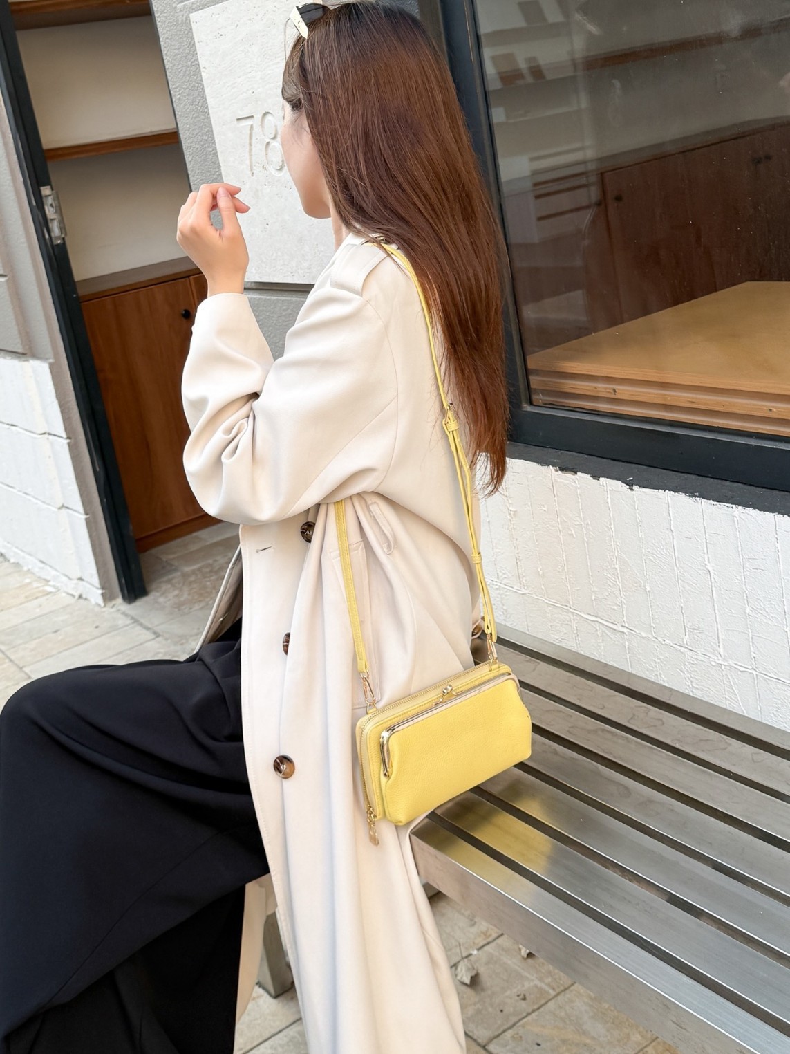 Women's Soft Yellow Leather Mini Metal Frame Crossbody Bag