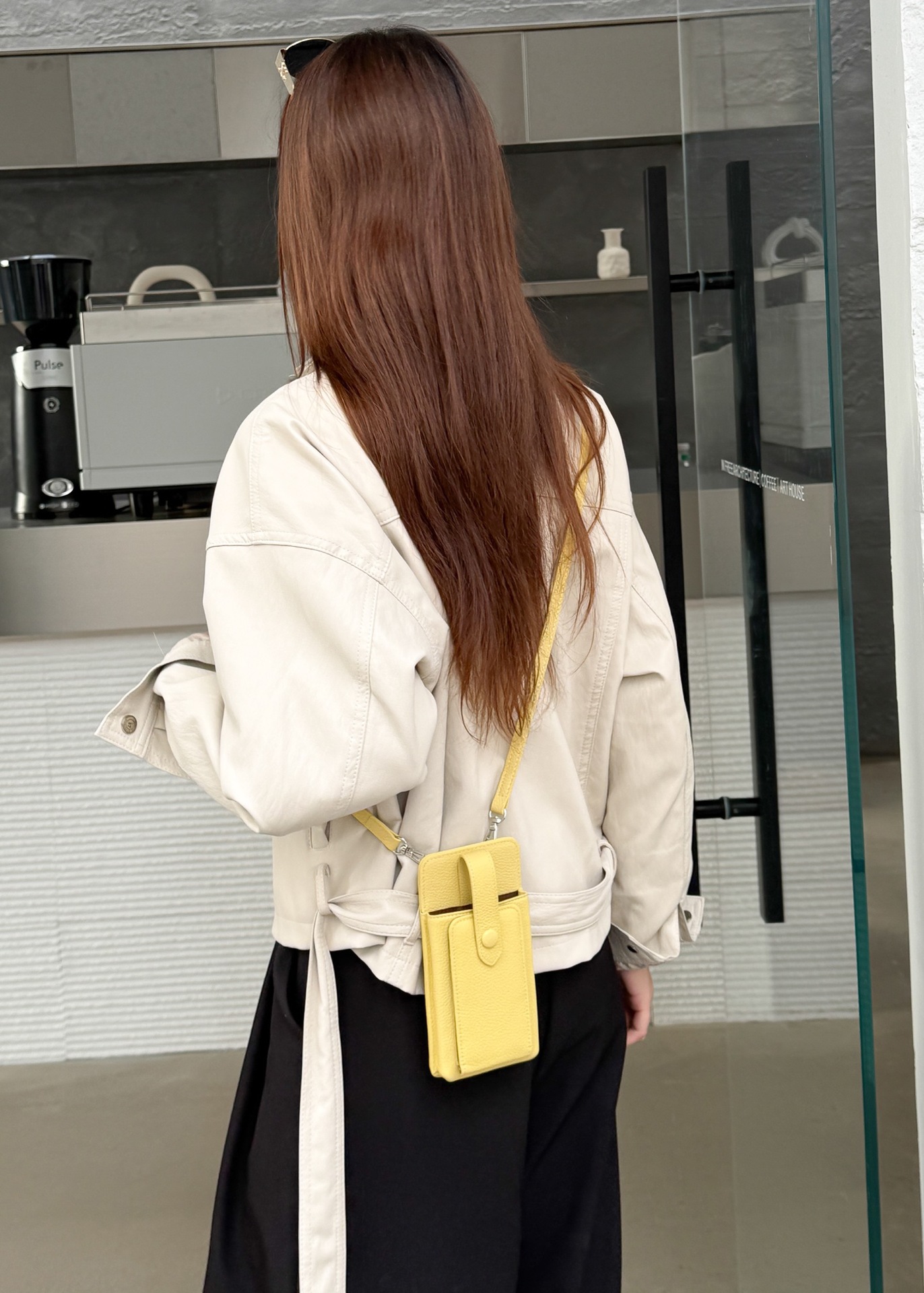 Women's Yellow Leather Phone Crossbody Bag with Snap Pocket