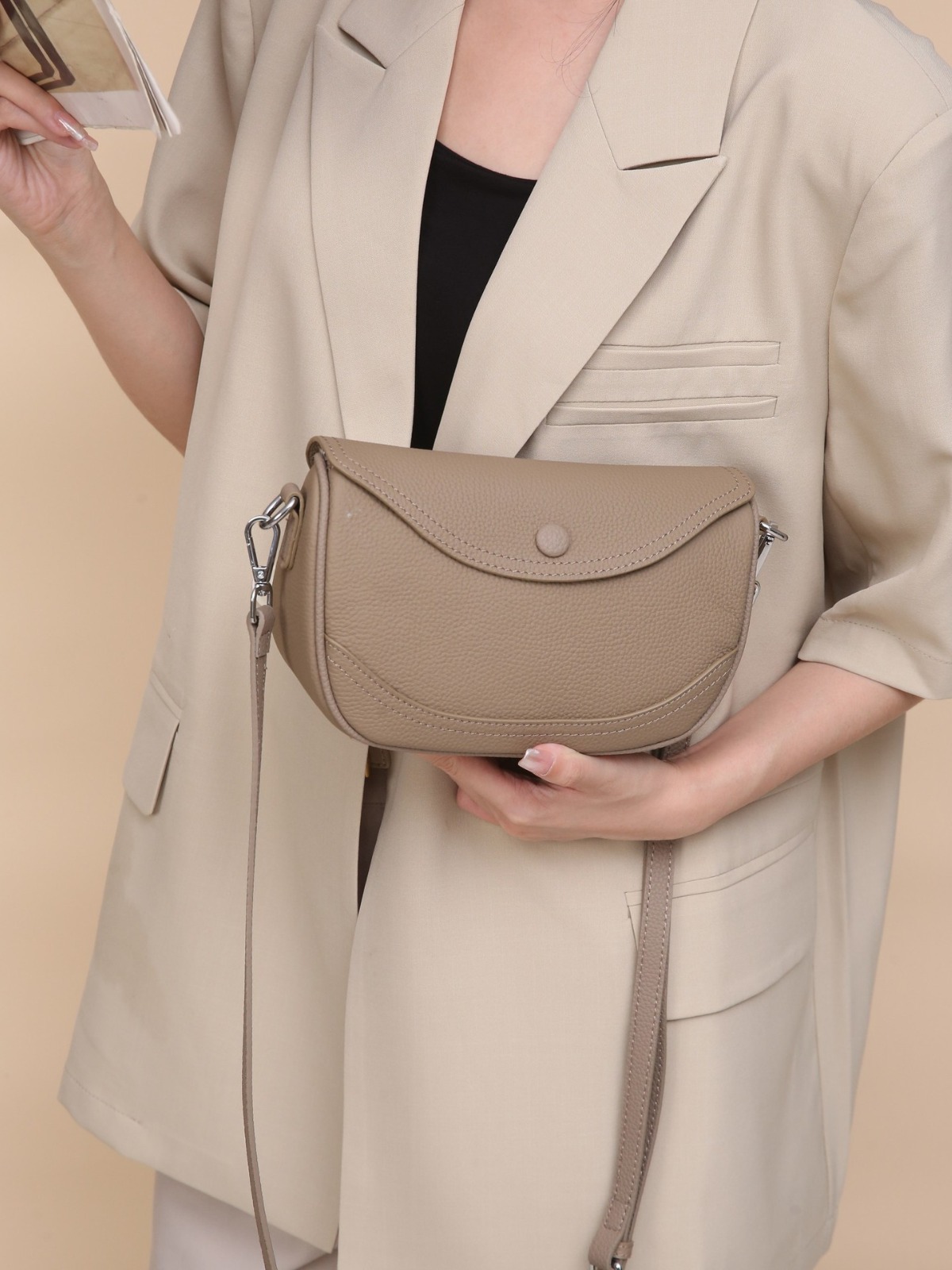 Women's Beige Half-Moon Crossbody Bag